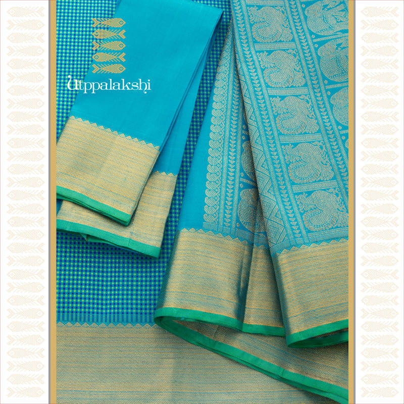 UTPPALAKSHI HANDWOVEN KANJIVARAM SILK SAREE BLUE JACQUARD WITH GETTI ZARI BORDER