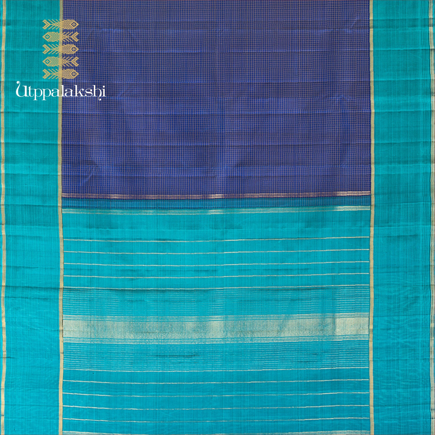 UTPPALAKSHI HANDWOVEN KANJIVARAM SILK SAREE MS BLUE AND TEAL MUTHUKATTAM