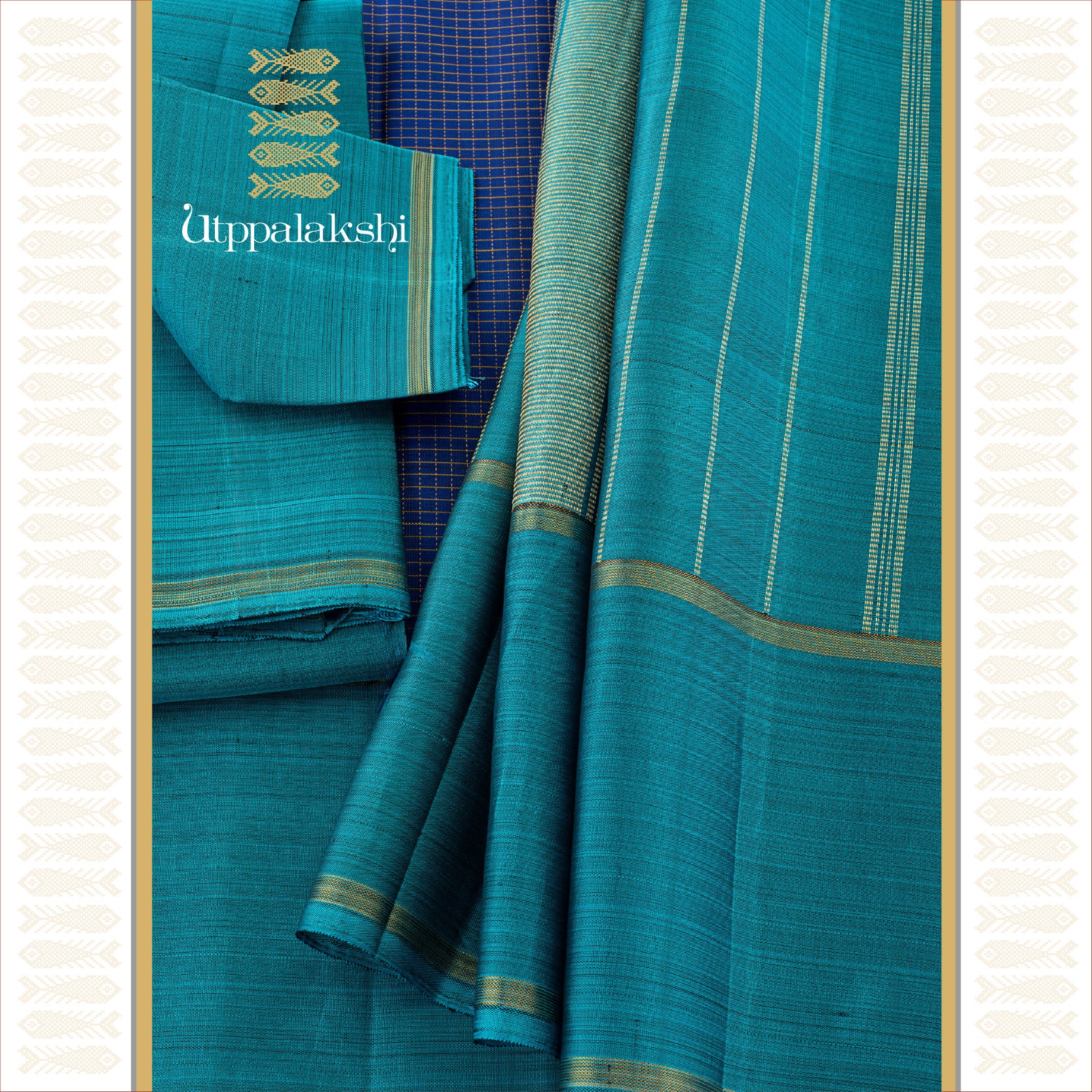 UTPPALAKSHI HANDWOVEN KANJIVARAM SILK SAREE MS BLUE AND TEAL MUTHUKATTAM