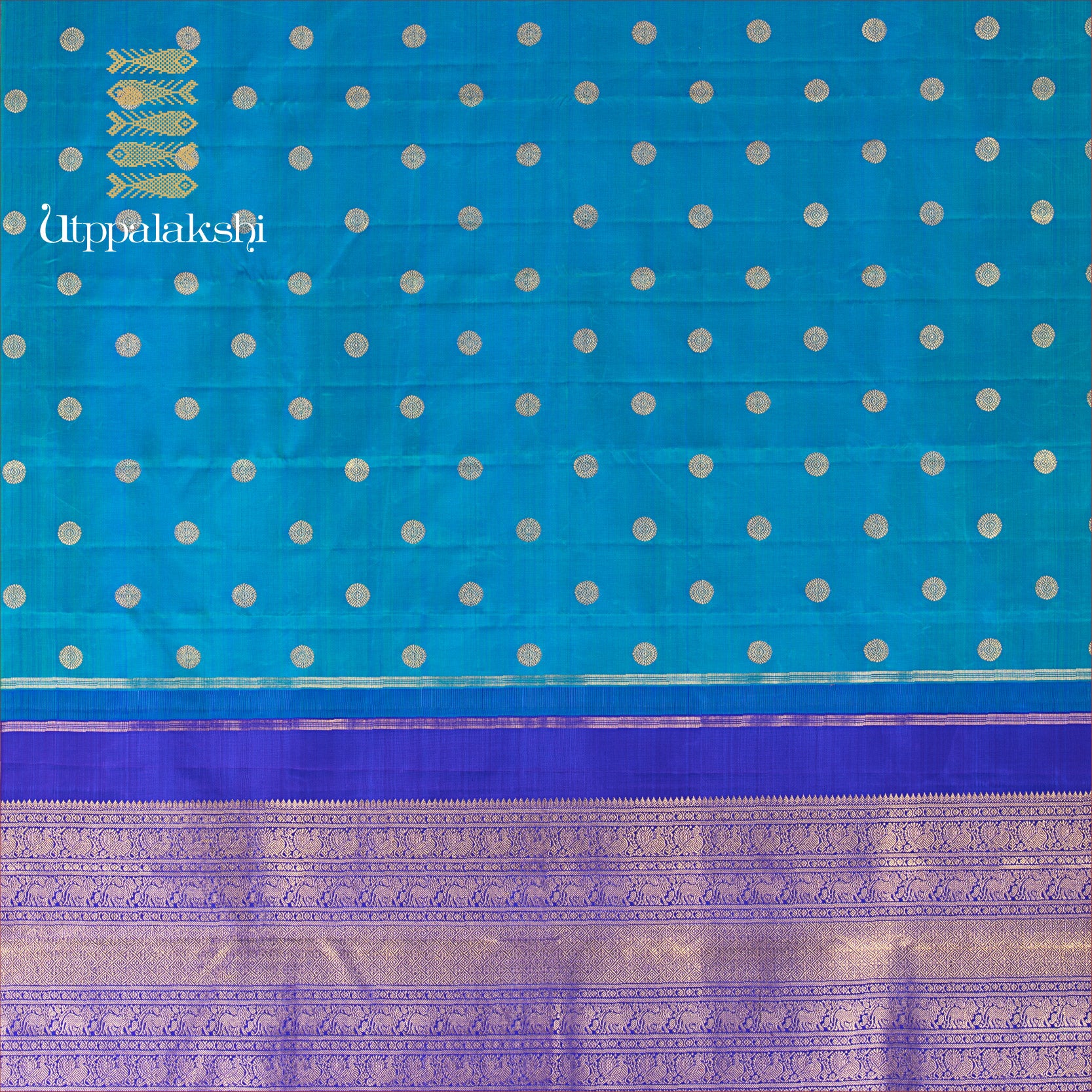 UTPPALAKSHI HANDWOVEN KANJIVARAM SILK SAREE PEACOCK BLUE AND DEEP BLUE