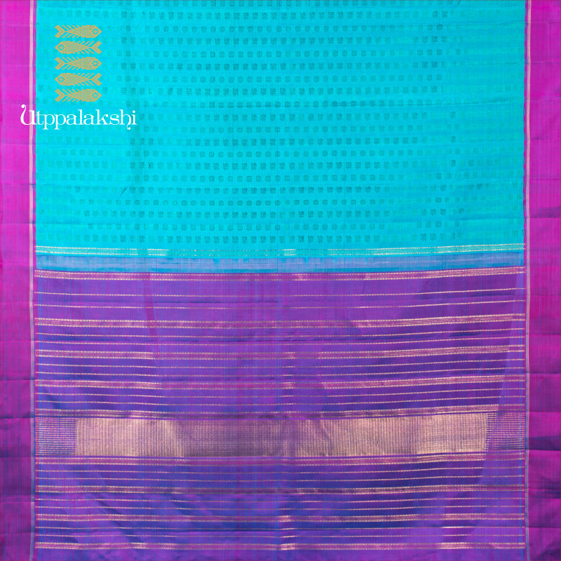 UTPPALAKSHI HANDWOVEN KANJIVARAM SILK SAREE BLUE PURPLE ANNAM CHAKRAM THREADWORK