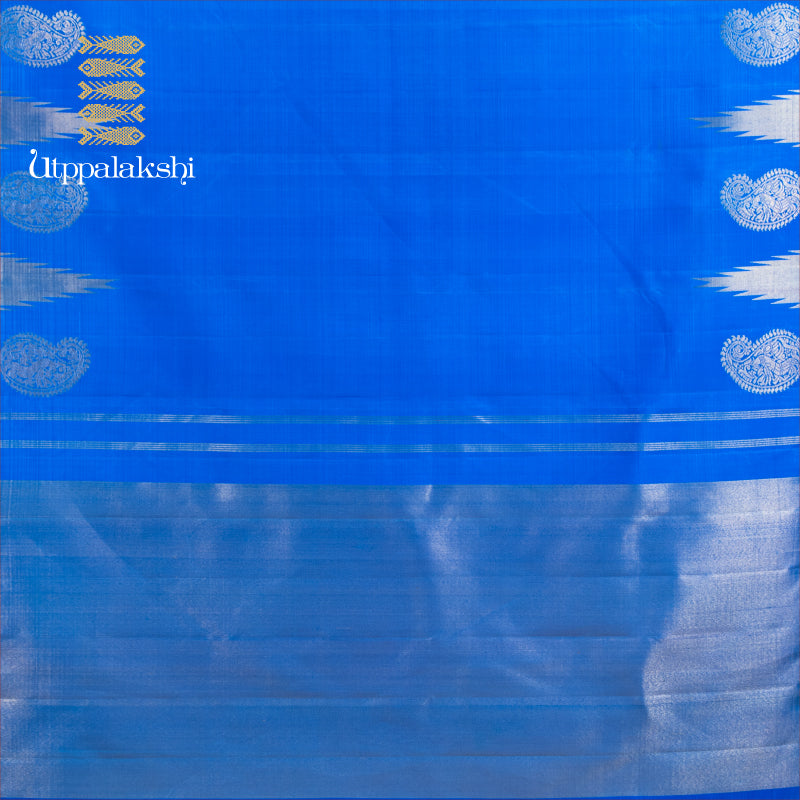 UTPPALAKSHI HANDWOVEN KANJIVARAM SILK SAREEBLUE MANGO CORNER MOTIF TISSUE PALLU