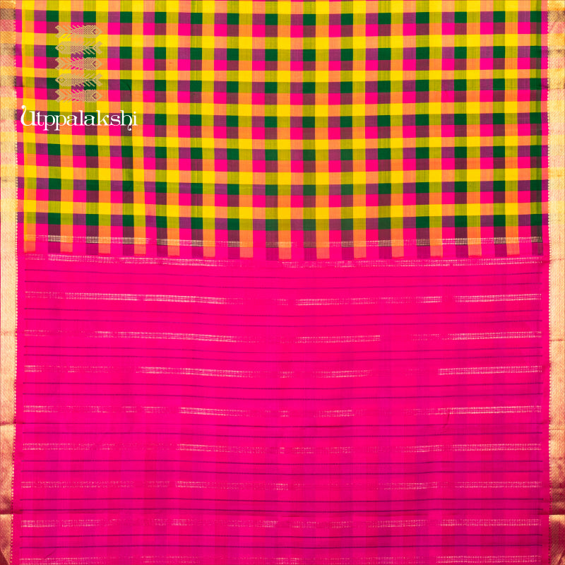 UTPPALAKSHI HANDWOVEN KANJIVARAM SILK SAREE PALUM PAZHAM CHECKS