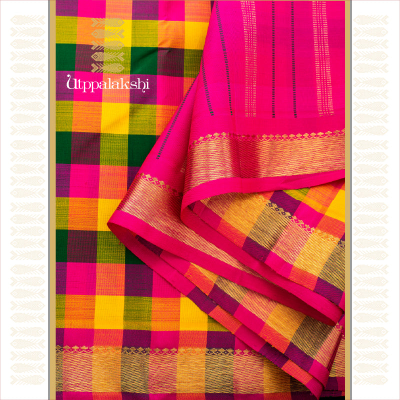 UTPPALAKSHI HANDWOVEN KANJIVARAM SILK SAREE PALUM PAZHAM CHECKS