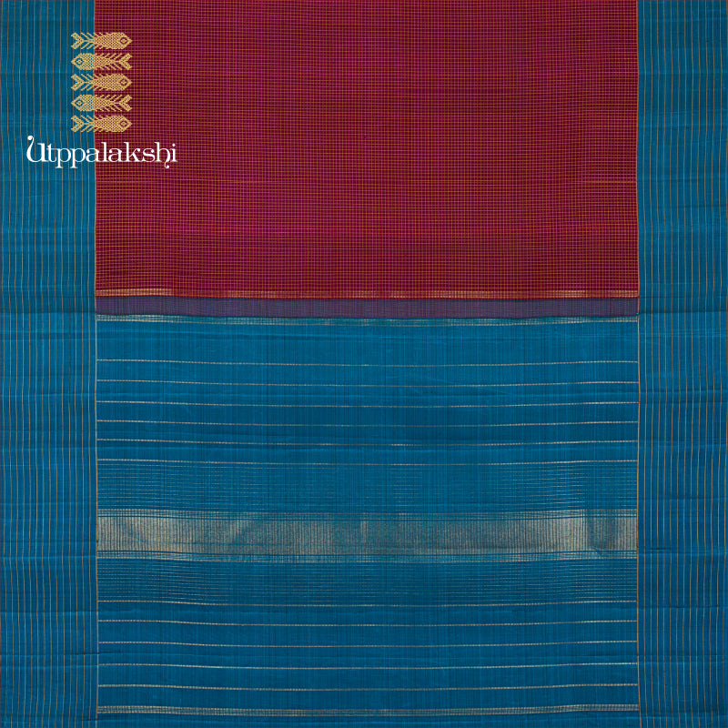 UTPPALAKSHI HANDWOVEN KANJIVARAM SILK SAREE DEEP MAROON AND TEAL MUTTUKATTAM