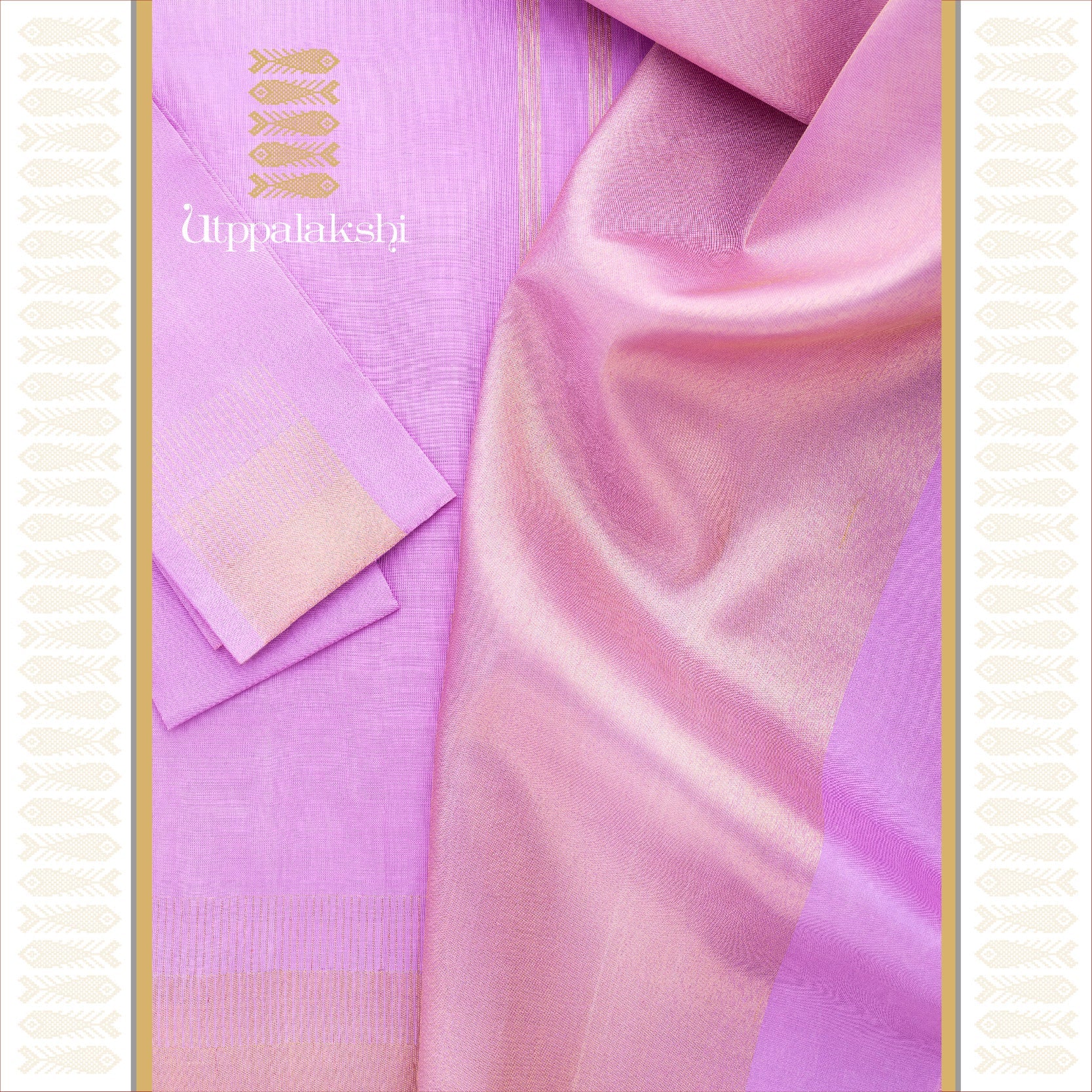 UTPPALAKSHI HANDWOVEN KANJIVARAM SILK SAREE VIOLET COMBRACK BAVANJI PALLU