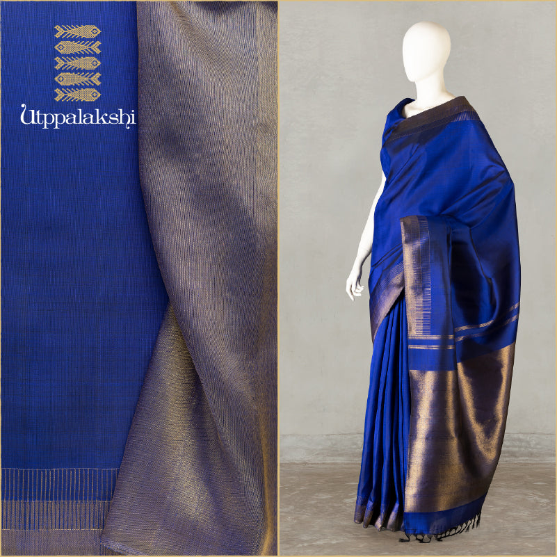 UTPPALAKSHI HANDWOVEN KANJIVARAM SILK SAREE MS BLUE TISSUE PALLU COMBRACK BORDER