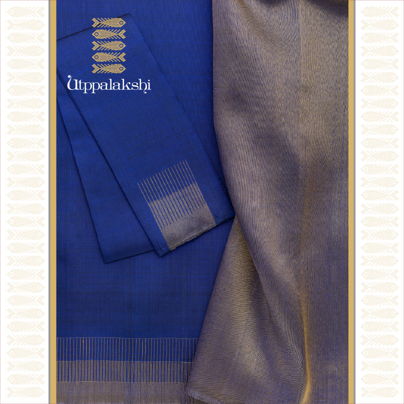 UTPPALAKSHI HANDWOVEN KANJIVARAM SILK SAREE MS BLUE TISSUE PALLU COMBRACK BORDER