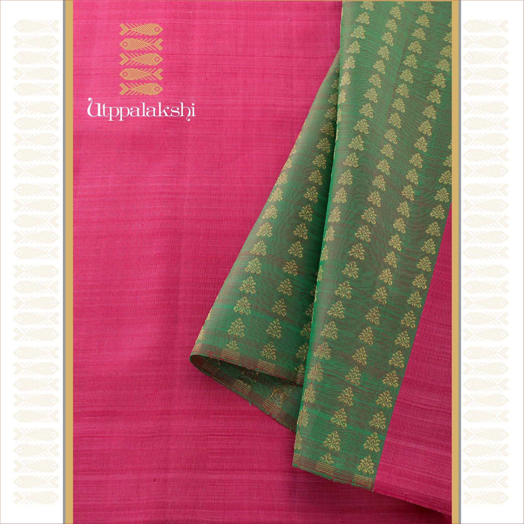 UTPPALAKSHI HANDWOVEN KANJIVARAM SILK SAREE DEEP PINK AND MANDULIR WITH BUTTA