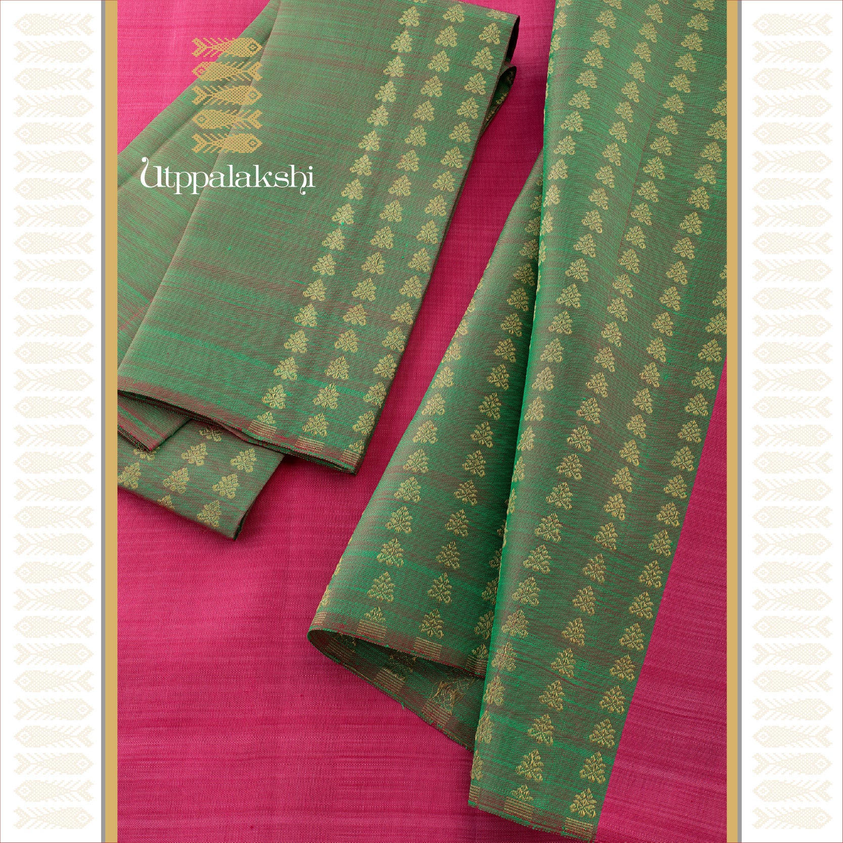 UTPPALAKSHI HANDWOVEN KANJIVARAM SILK SAREE DEEP PINK AND MANDULIR WITH BUTTA