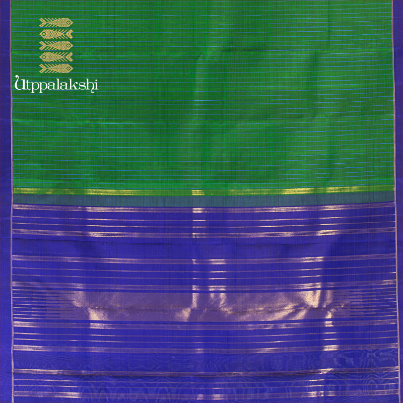 UTPPALAKSHI HANDWOVEN KANJIVARAM SILK SAREE GREEN AND DEEP BLUE CHECKS