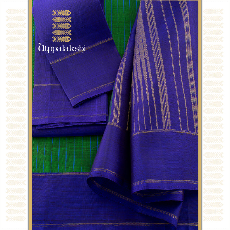 UTPPALAKSHI HANDWOVEN KANJIVARAM SILK SAREE GREEN AND DEEP BLUE CHECKS