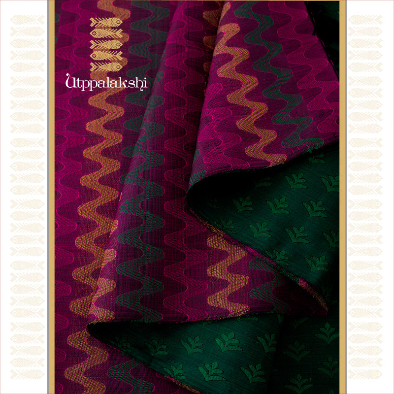 UTPPALAKSHI HANDWOVEN KANJIVARAM SILK SAREE MAGENTA GREEN JANGLA