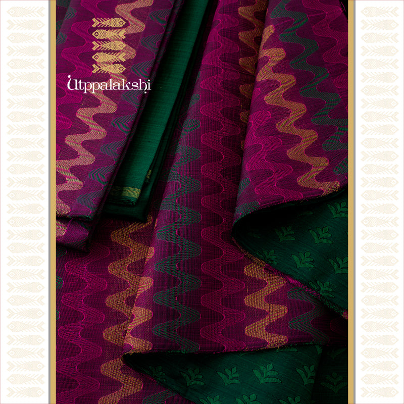 UTPPALAKSHI HANDWOVEN KANJIVARAM SILK SAREE MAGENTA GREEN JANGLA