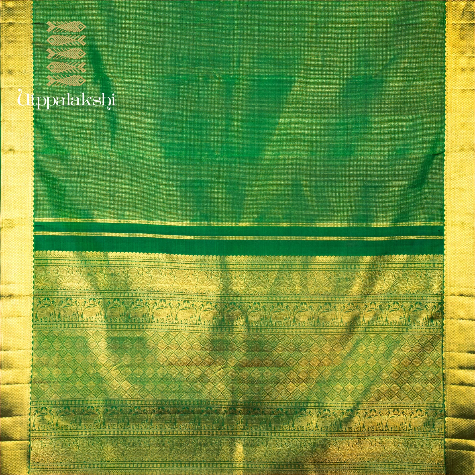 UTPPALAKSHI HANDWOVEN KANJIVARAM SILK BRIDAL SAREE GREEN VAIRA OOSI