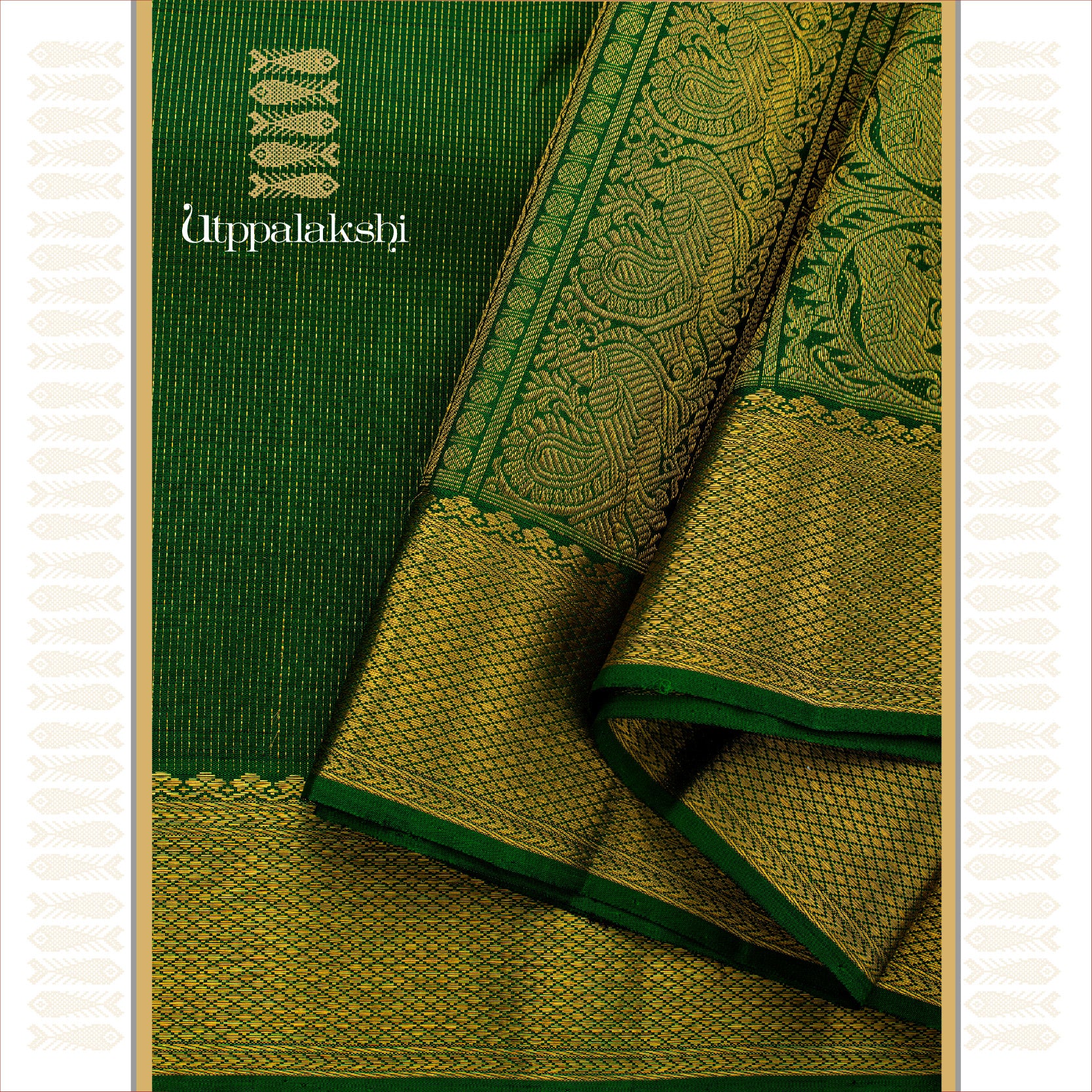 UTPPALAKSHI HANDWOVEN KANJIVARAM SILK BRIDAL SAREE GREEN VAIRA OOSI