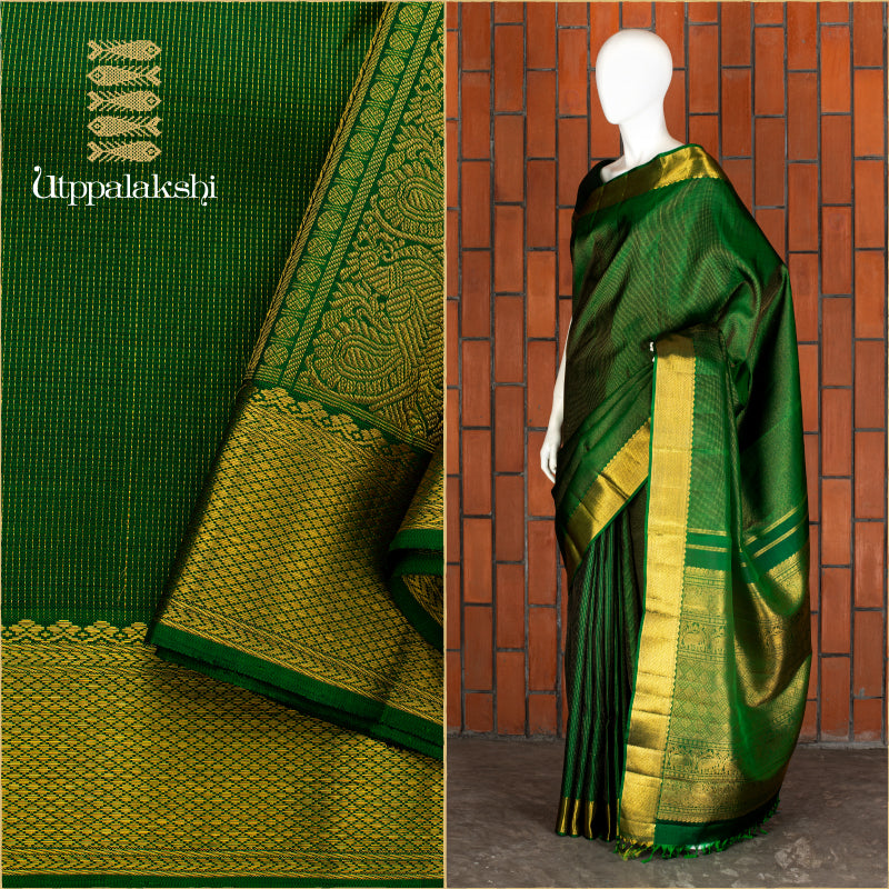 UTPPALAKSHI HANDWOVEN KANJIVARAM SILK BRIDAL SAREE GREEN VAIRA OOSI