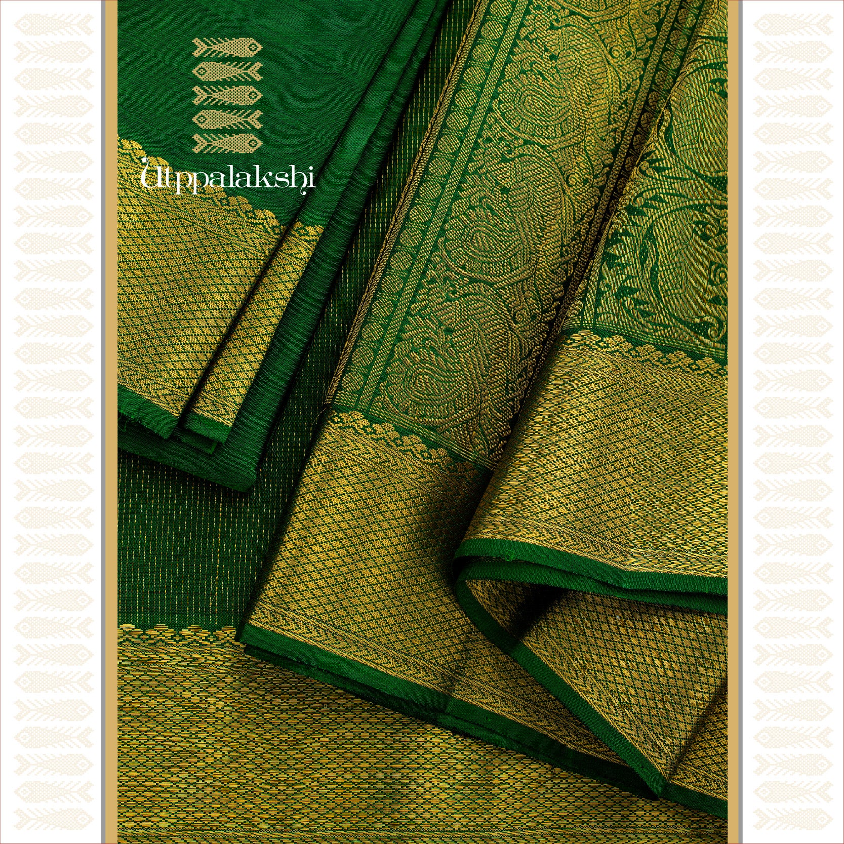 UTPPALAKSHI HANDWOVEN KANJIVARAM SILK BRIDAL SAREE GREEN VAIRA OOSI