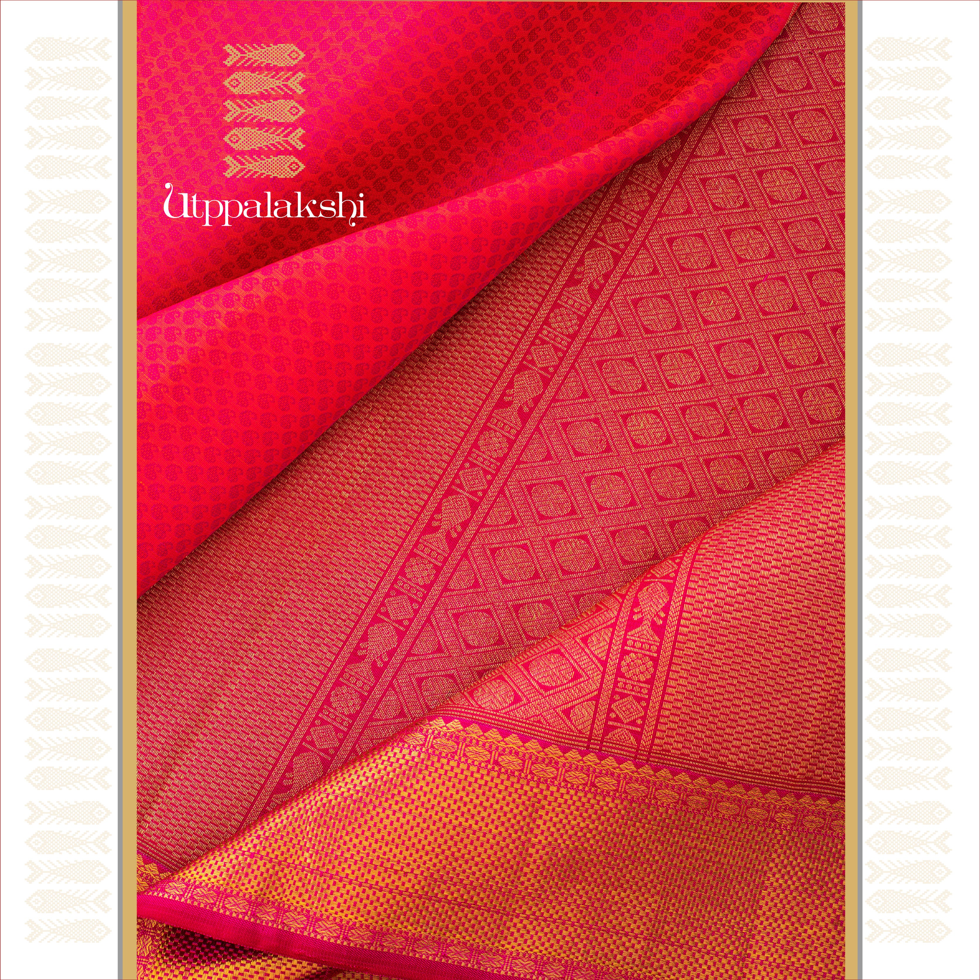 UTPPALAKSHI HANDWOVEN KANJIVARAM SILK JACQUARD SAREE PINK GRAND PALLU