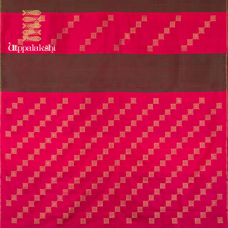 UTPPALAKSHI HANDWOVEN KANJIVARAM SILK SAREE MANDULIR AND MAGENTA NO BORDER