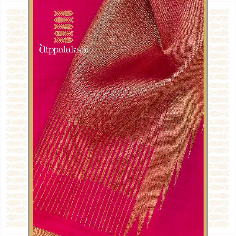 UTPPALAKSHI HANDWOVEN KANJIVARAM SILK SAREE PINK TEMPLE BORDER BAVANJI PALLU