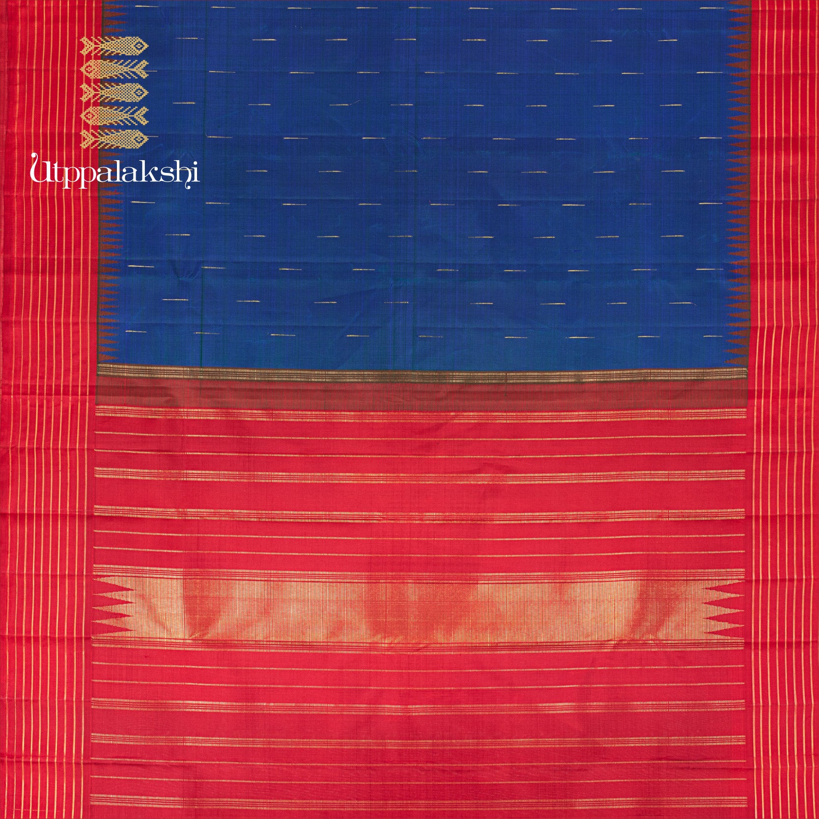 UTPPALAKSHI HANDWOVEN KANJIVARAM SILK SAREE MS BLUE AND RED RAINDROPS