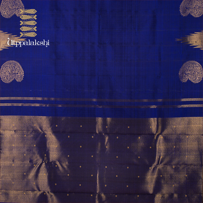 UTPPALAKSHI HANDWOVEN KANJIVARAM SILK SAREE MS BLUE TEMPLE MANGO