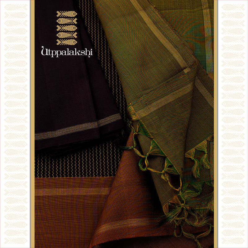 UTPPALAKSHI HANDWOVEN KANJIVARAM SILK MUBBAGAM SAREE KANCHANA GREEN RUST