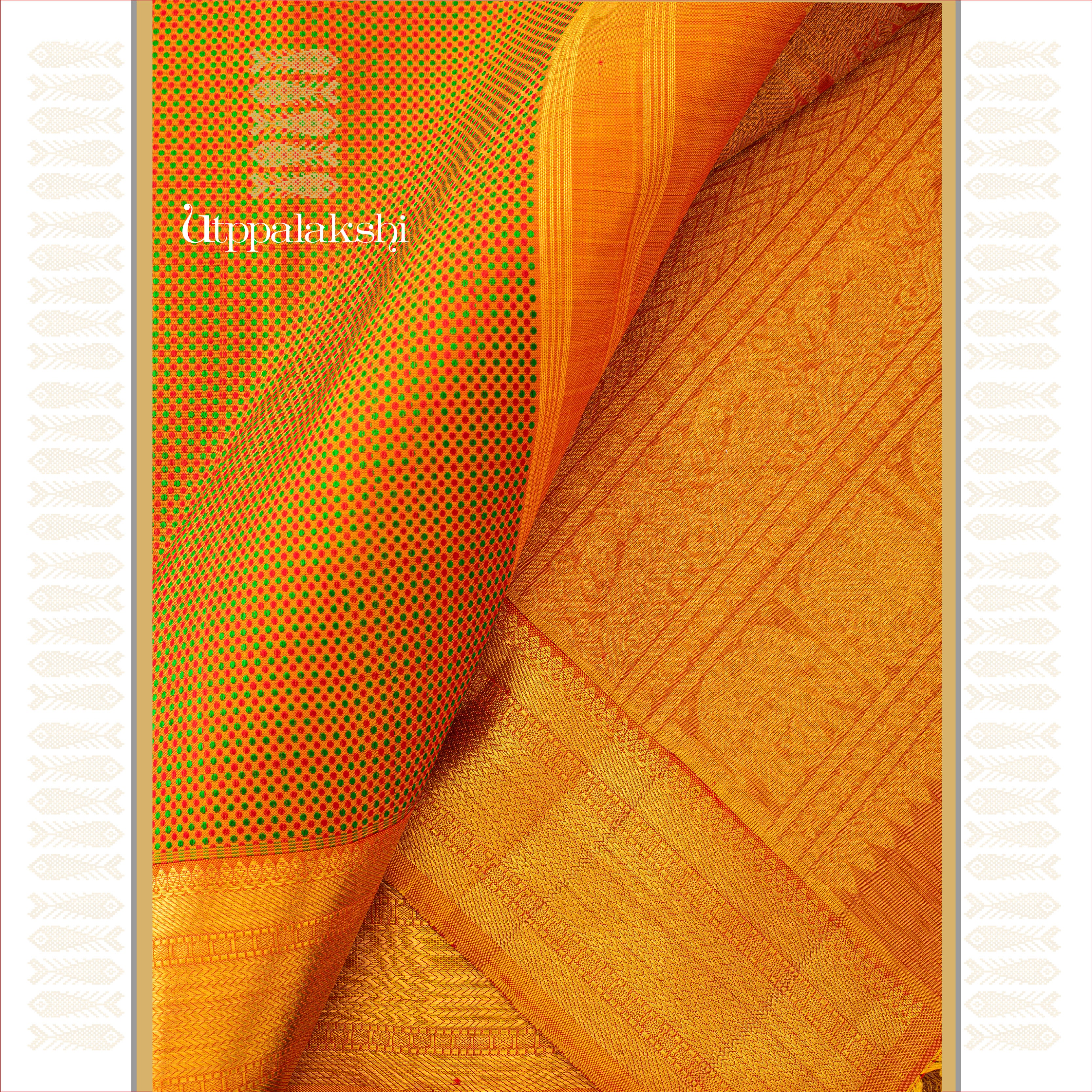 UTPPALAKSHI HANDWOVEN KANJIVARAM SILK JACQUARD SAREE YELLOW MUSTARD GETTI ZARI BORDER