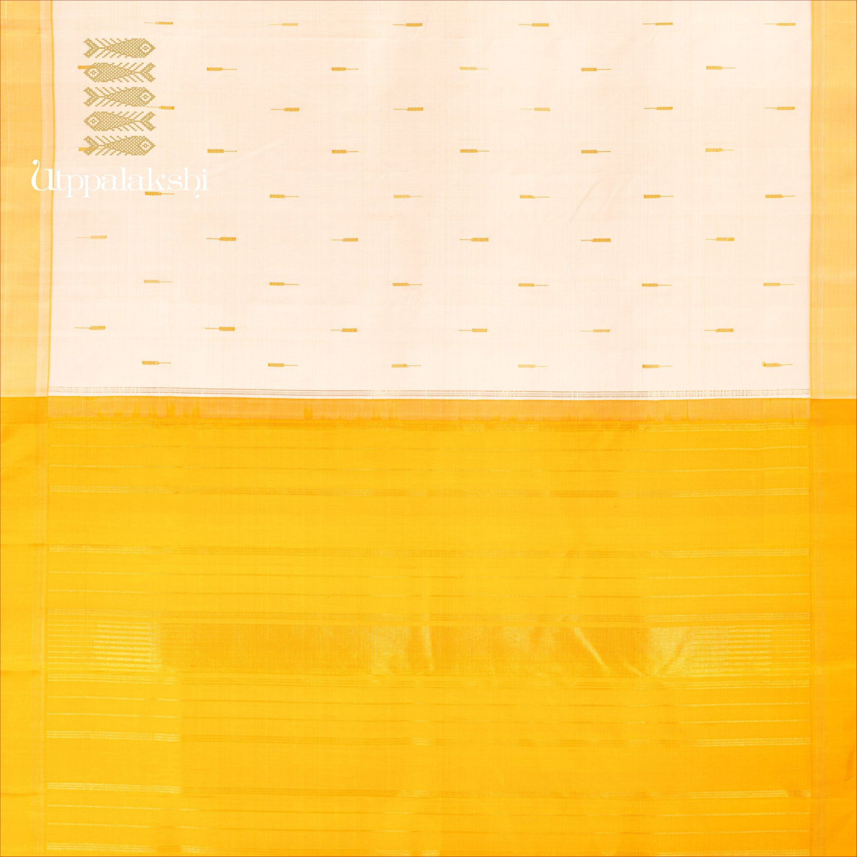 UTPPALAKSHI HANDWOVEN KANJIVARAM SILK SAREE CREAM AND YELLOW THREADWORK MALLI MOTTU
