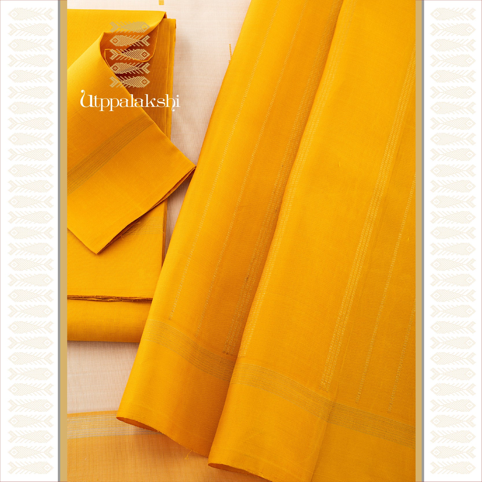 UTPPALAKSHI HANDWOVEN KANJIVARAM SILK SAREE CREAM AND YELLOW THREADWORK MALLI MOTTU