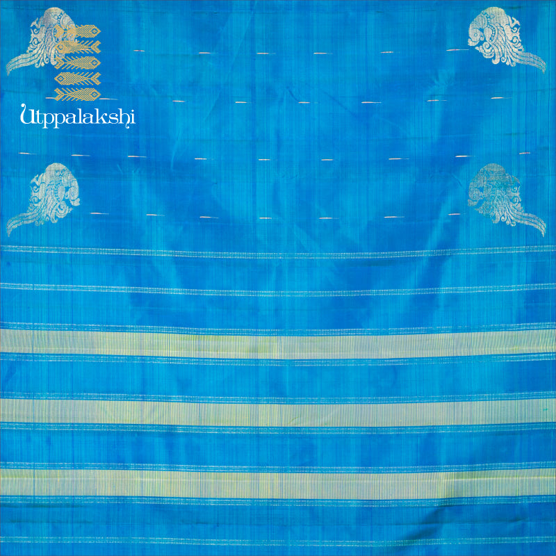 UTPPALAKSHI HANDWOVEN KANJIVARAM SILK SAREE PEACOCK BLUE WITH CORNER MOTIF