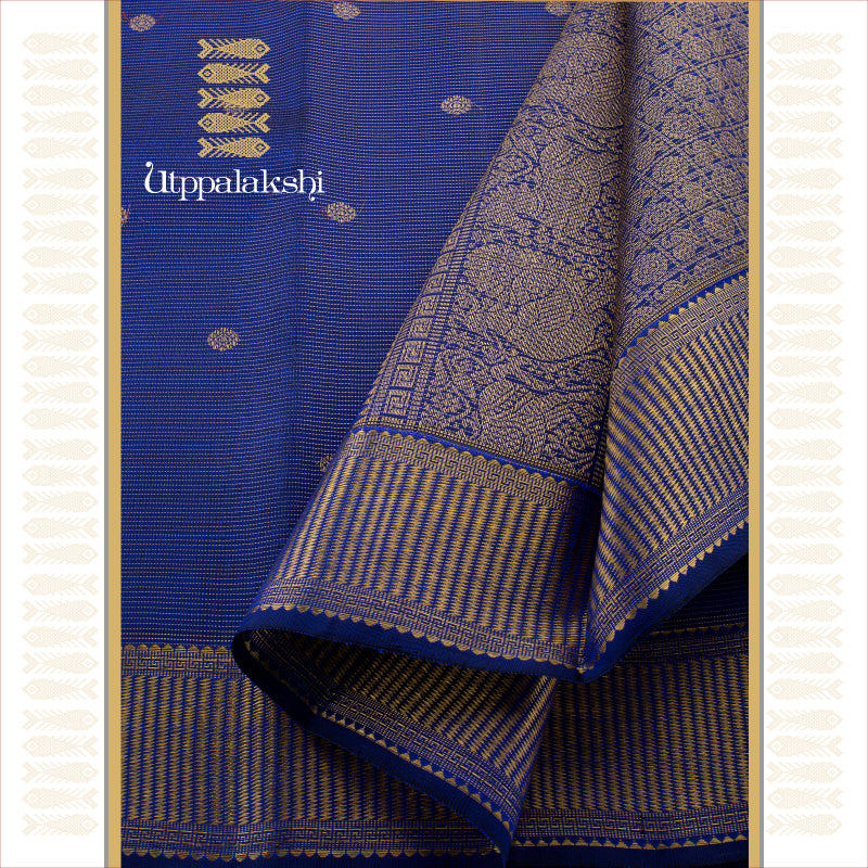 UTPPALAKSHI HANDWOVEN KANJIVARAM SILK BRIDAL SAREE MS BLUE VAIRA OOSI BUTTA