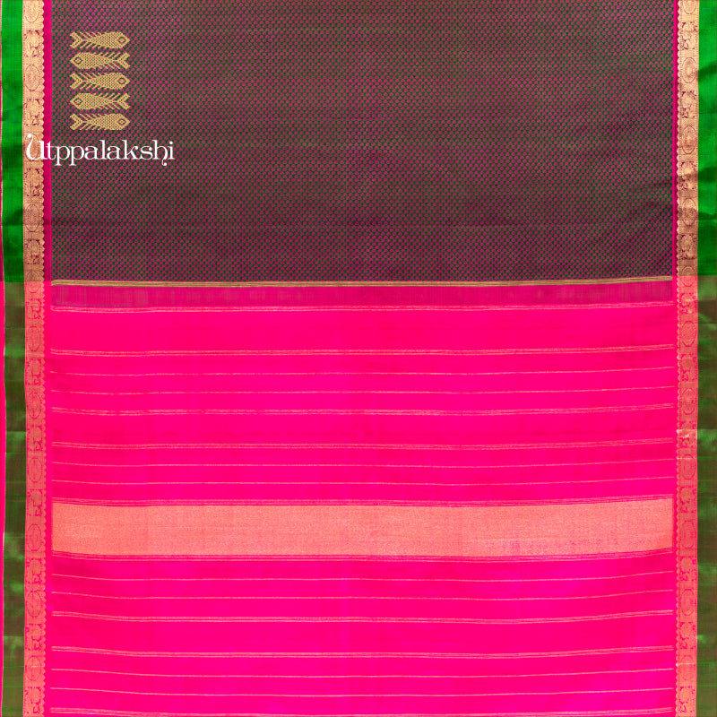 UTPPALAKSHI HANDWOVEN KANJIVARAM SILK JACQUARD SAREE PURPLE PINK GREEN MANGO BUTTA