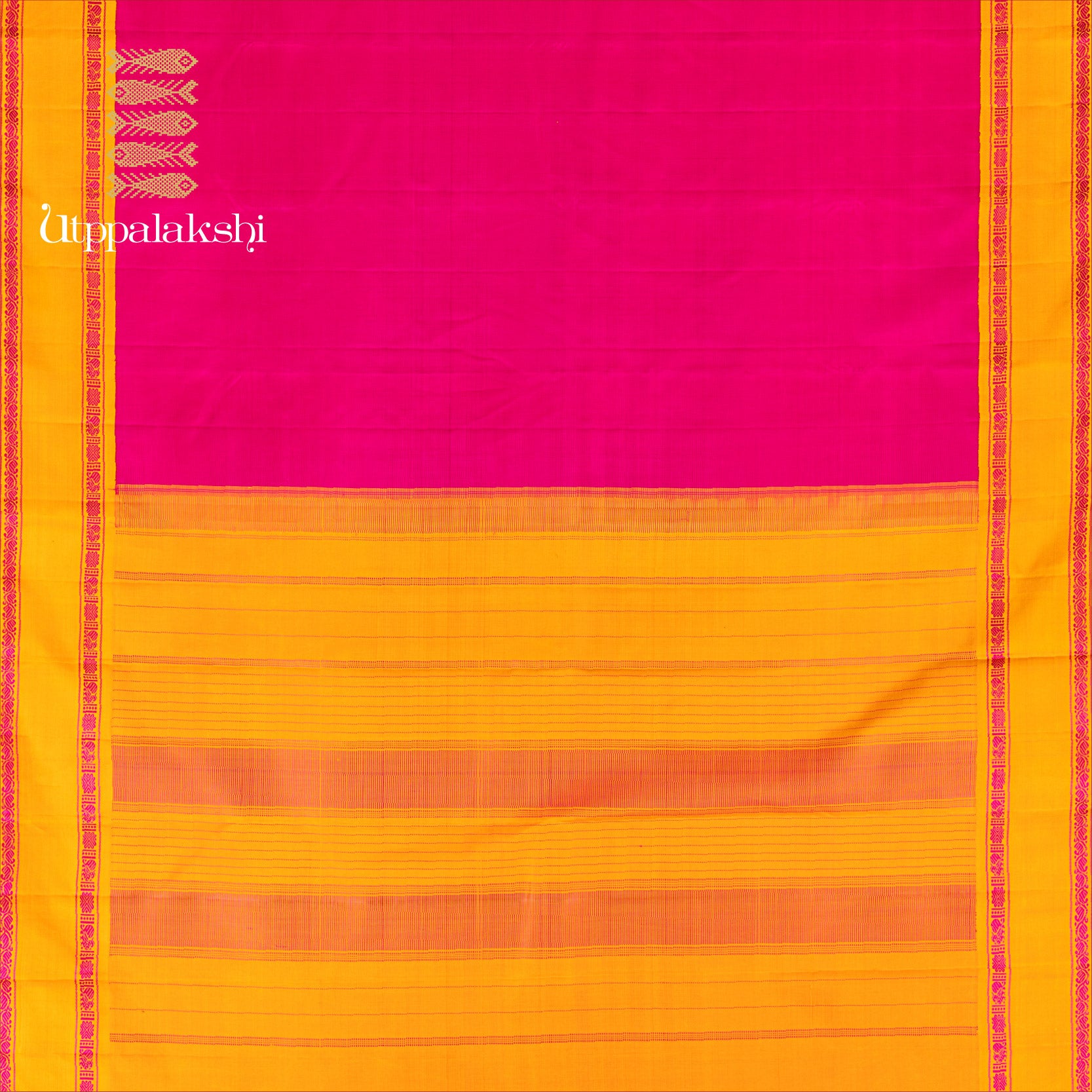 UTPPALAKSHI HANDWOVEN KANJIVARAM SILK SAREE PINK AND YELLOW THREADWORK