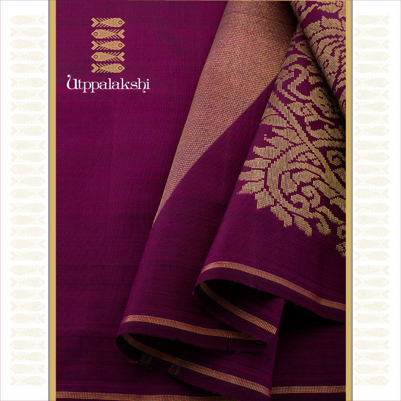 UTPPALAKSHI HANDWOVEN KANJIVARAM SILK SAREE PURPLE CROSS RISING PALLU