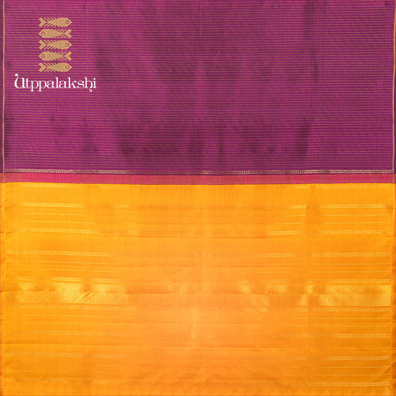 UTPPALAKSHI HANDWOVEN KANJIVARAM SILK SAREE PURPLE AND MUSTARD NO BORDER
