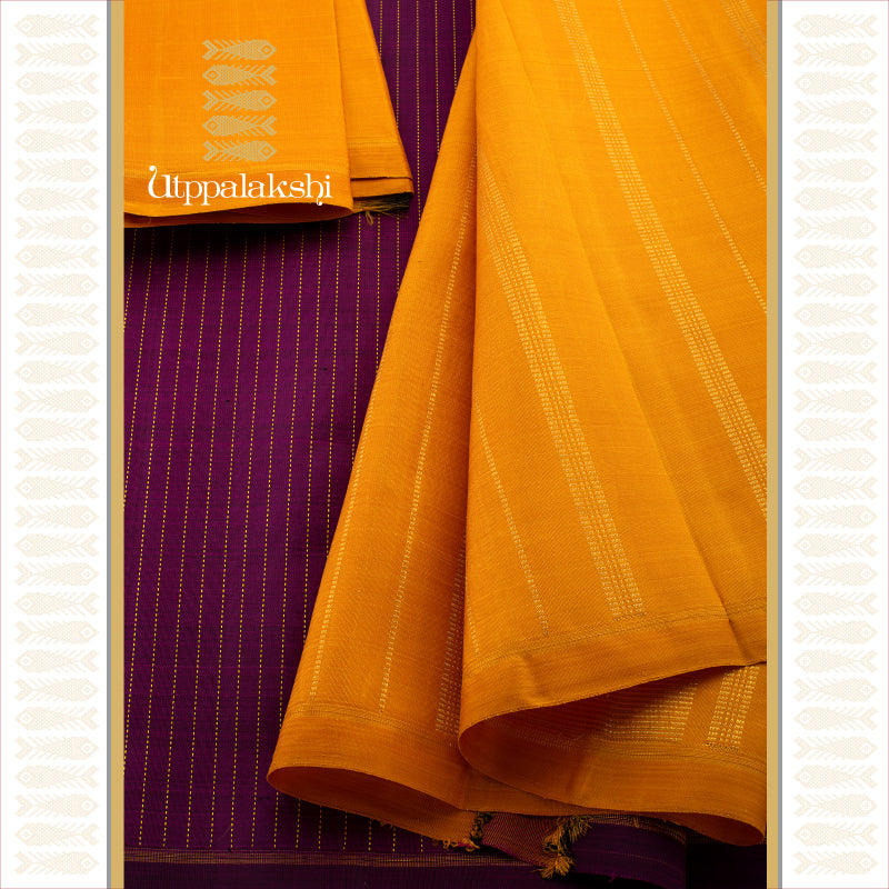 PURPLE AND MUSTARD NO BORDER || UTPPALAKSHI HANDWOVEN KANJIVARAM SILK SAREE