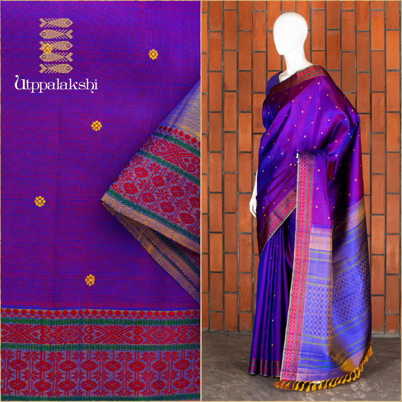 UTPPALAKSHI HANDWOVEN KANJIVARAM SILK THREADWORK SAREE IN PURPLE WITH BUTTA