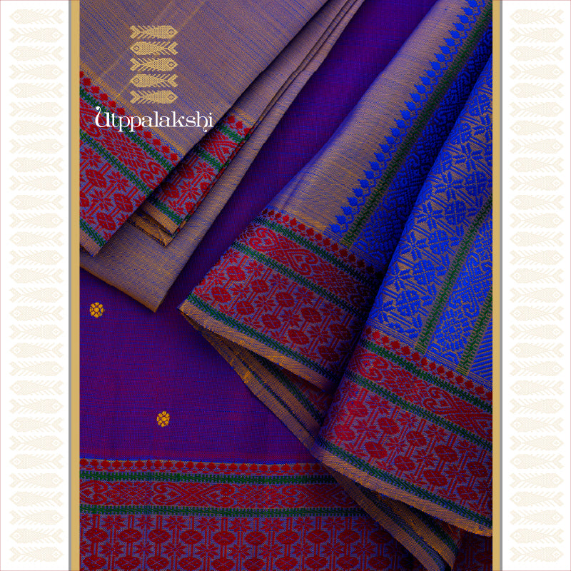 UTPPALAKSHI HANDWOVEN KANJIVARAM SILK THREADWORK SAREE IN PURPLE WITH BUTTA