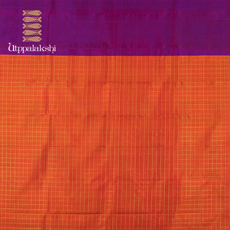 UTPPALAKSHI HANDWOVEN KANJIVARAM SILK SAREE PURPLE AND ORANGE WITH CHECKS PALLU NO BORDER