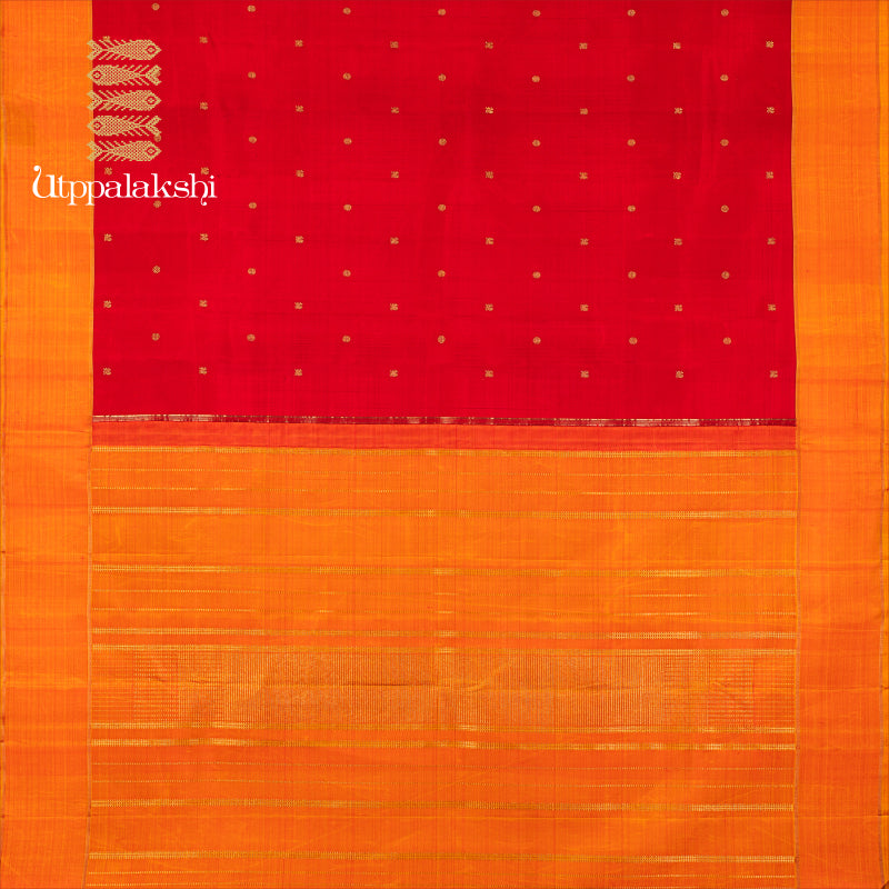 UTPPALAKSHI HANDWOVEN KANJIVARAM SILK SAREE RED AND ORANGE ANNAM CHAKRAM