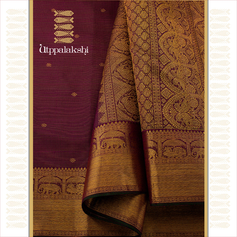 UTPPALAKSHI HANDWOVEN KANJIVARAM SILK SAREE PURPLE VAIRA OOSI WITH BUTTA