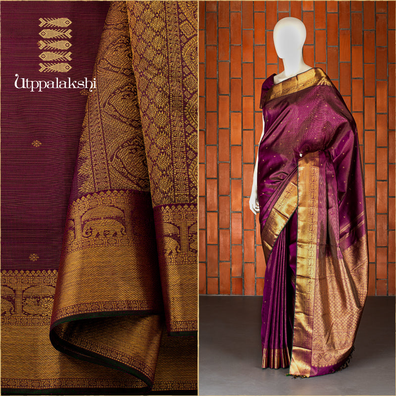 UTPPALAKSHI HANDWOVEN KANJIVARAM SILK SAREE PURPLE VAIRA OOSI WITH BUTTA