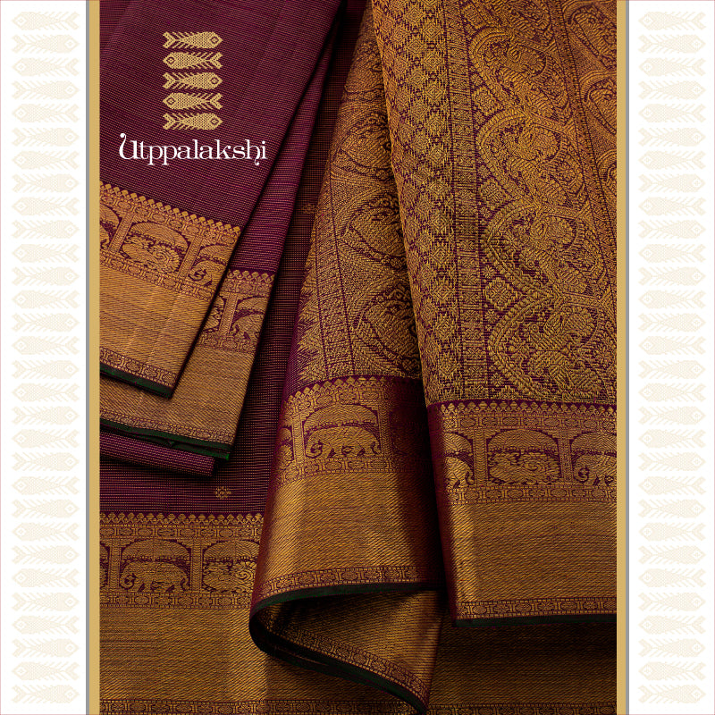 UTPPALAKSHI HANDWOVEN KANJIVARAM SILK SAREE PURPLE VAIRA OOSI WITH BUTTA