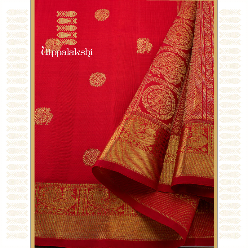 UTPPALAKSHI HANDWOVEN KANJIVARAM SILK SAREE RED ANNAM CHAKRAM