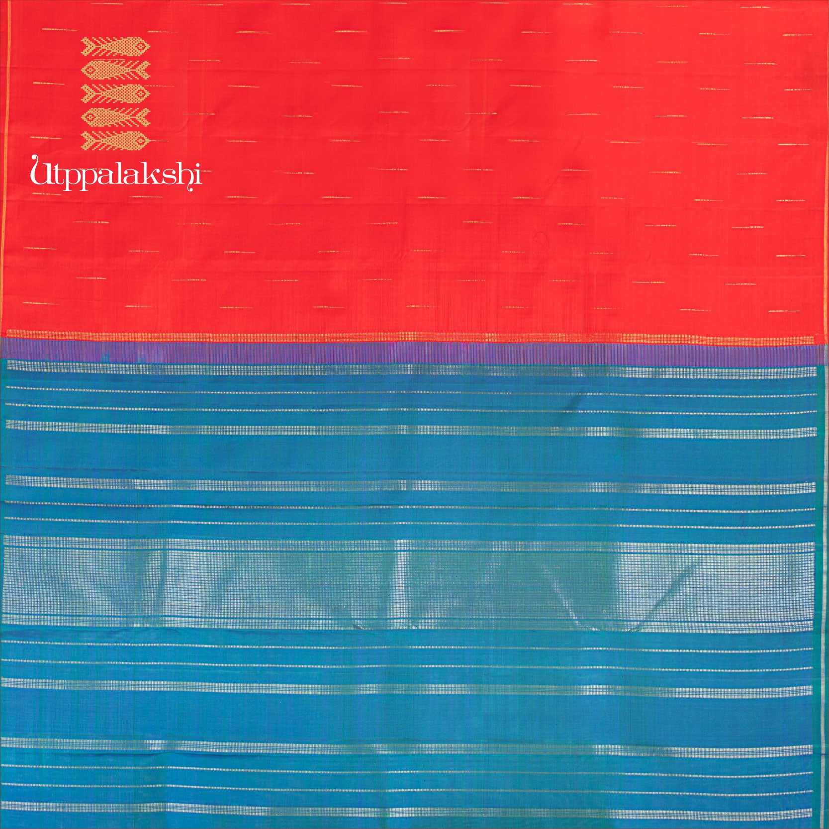 UTPPALAKSHI HANDWOVEN KANJIVARAM SILK SAREE RED AND BLUE RAINDROPS