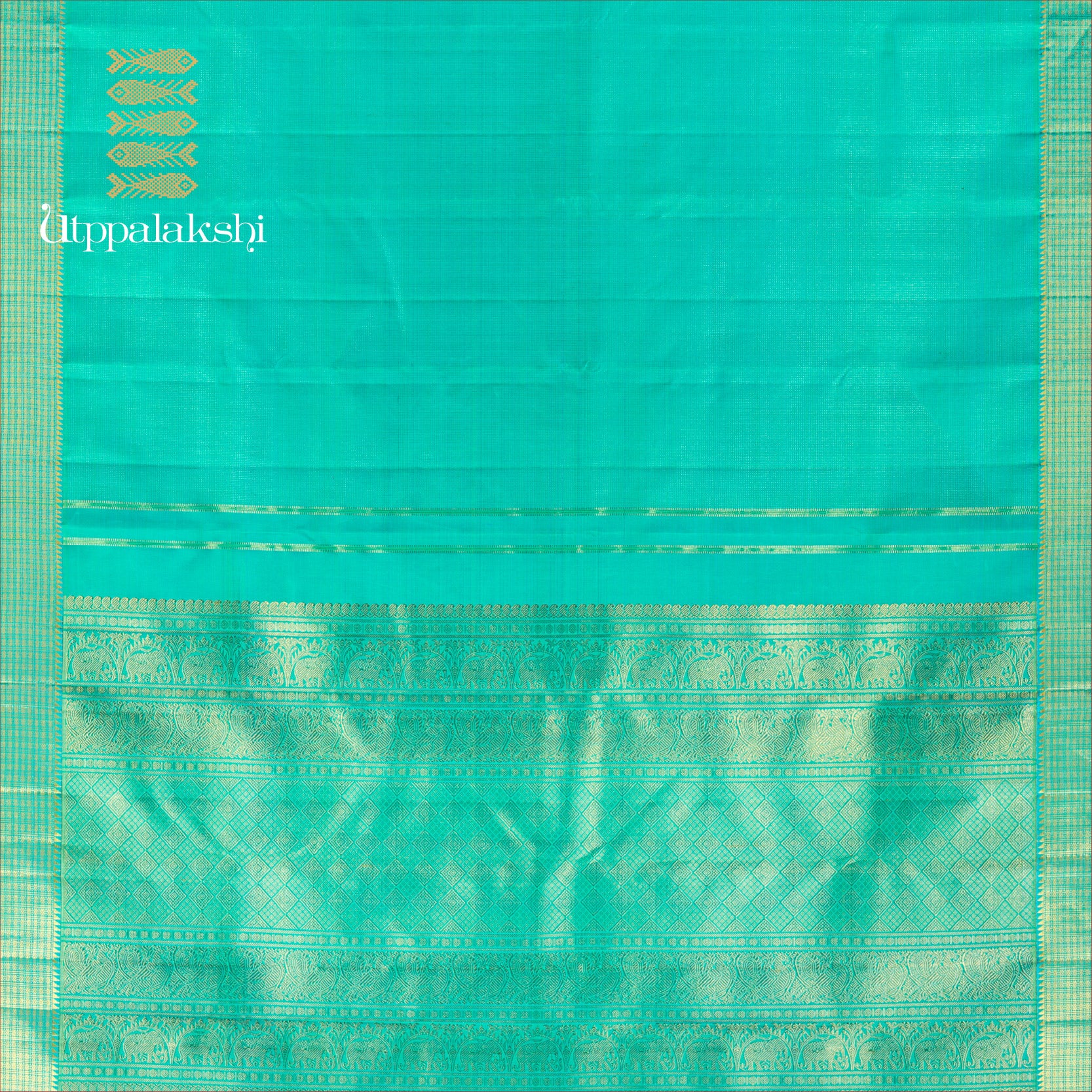 UTPPALAKSHI HANDWOVEN KANJIVARAM SILK SAREE SEA GREEN VERTICAL ZARI LINES