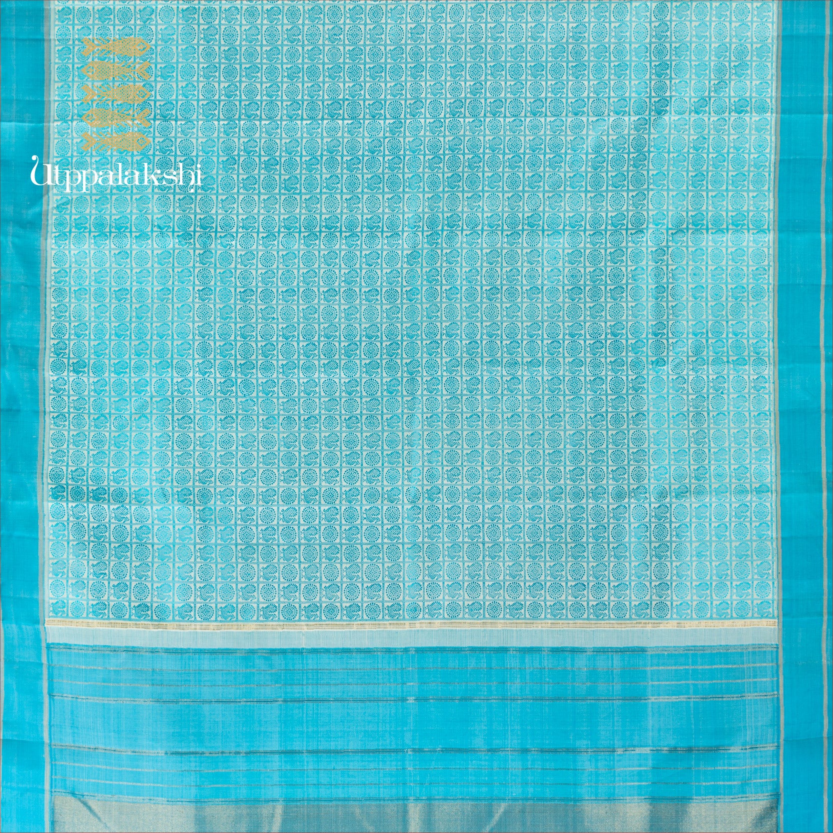 UTPPALAKSHI HANDWOVEN KANJIVARAM THREADWORK SILK SAREE WHITE AND BLUE ANNA CHAKRAM