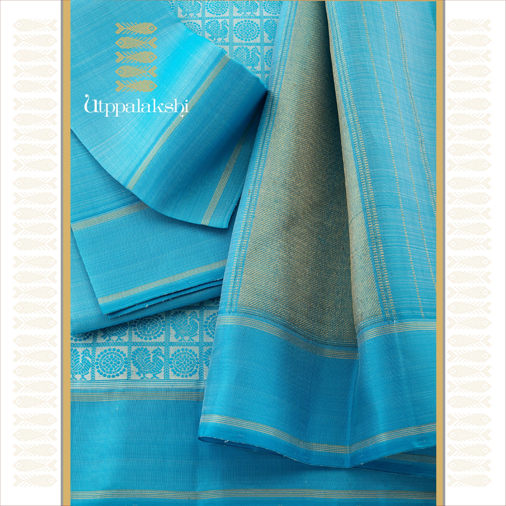 UTPPALAKSHI HANDWOVEN KANJIVARAM THREADWORK SILK SAREE WHITE AND BLUE ANNA CHAKRAM